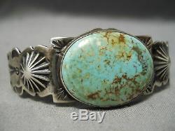 Opulent Huge Button Vintage Navajo Royston Turquoise Sterling Silver Bracelet