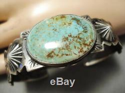 Opulent Huge Button Vintage Navajo Royston Turquoise Sterling Silver Bracelet