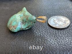 Opulent VIntage Spider Navajo Turquoise 14k Yellow Gold Pendant