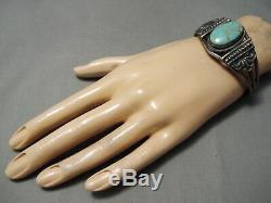 Opulent Vintage Navajo Carico Lake Turquoise Sterling Silver Bracelet