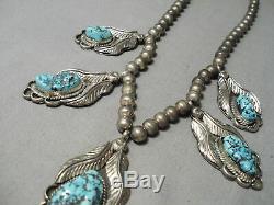 Opulent Vintage Navajo Carico Lake Turquoise Sterling Silver Necklace Old