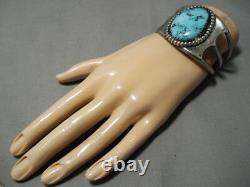 Opulent Vintage Navajo Deep Blue Turquoise Sterling Silver Bracelet Old