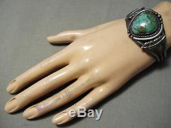 Opulent Vintage Navajo Natural Royston Turquoise Sterling Silver Bracelet Old