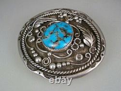Ornate Vintage Navajo Sterling Silver & Turquoise Belt Buckle