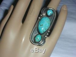 Outstanding Vintage Tully Sam- Old Pawn Sterling Turquoise Huge Ring- Size 7