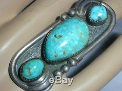 Outstanding Vintage Tully Sam- Old Pawn Sterling Turquoise Huge Ring- Size 7