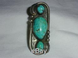 Outstanding Vintage Tully Sam- Old Pawn Sterling Turquoise Huge Ring- Size 7