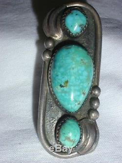 Outstanding Vintage Tully Sam- Old Pawn Sterling Turquoise Huge Ring- Size 7