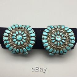 Pair of Vintage Turquoise & Sterling Cluster Bracelets Matching Set