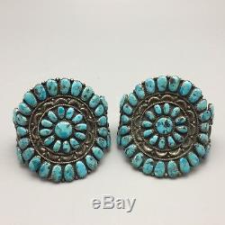 Pair of Vintage Turquoise & Sterling Cluster Bracelets Matching Set