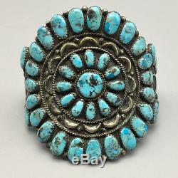 Pair of Vintage Turquoise & Sterling Cluster Bracelets Matching Set