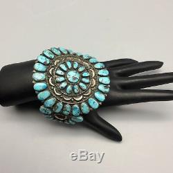 Pair of Vintage Turquoise & Sterling Cluster Bracelets Matching Set