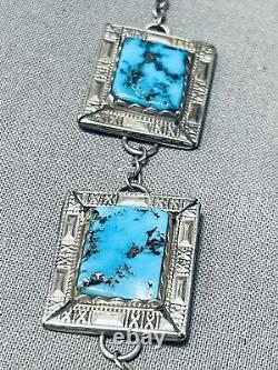 Palatial Vintage Navajo Squared Turquoise Sterling Silver Necklace