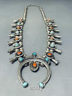 Paul Haley Vintage Navajo Turquoise Sterling Silver Squash Blossom Necklace