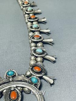 Paul Haley Vintage Navajo Turquoise Sterling Silver Squash Blossom Necklace