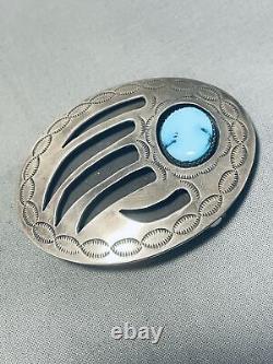 Paw Of Turquoise! Vintage Navajo Sterling Silver Buckle