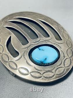 Paw Of Turquoise! Vintage Navajo Sterling Silver Buckle