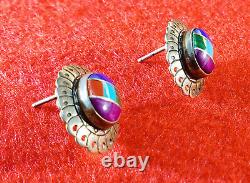Petite Vintage Navajo 5-stone Turquoise/lapis/coral Sterling Silver Earrings