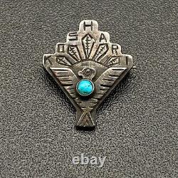 Petite Vintage Navajo Koshari Turquoise Thunderbird Sterling Silver Brooch Pin