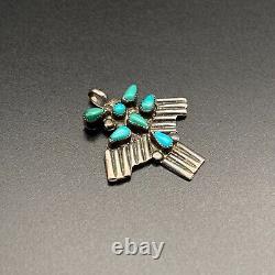 Petite Vintage Navajo Native Thunderbird Turquoise Silver Pendant