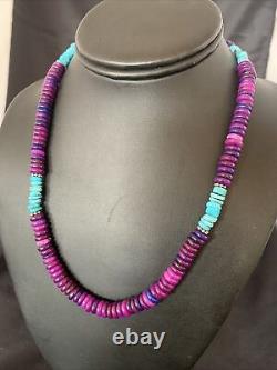 Purple Sugilite & Turquoise Bead Navajo Sterling Silver Necklace 19 11918