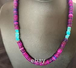 Purple Sugilite & Turquoise Bead Navajo Sterling Silver Necklace 19 11918