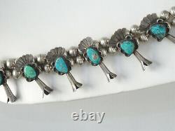 Quality Vintage LM Taos Navajo Turquoise Sterling Squash Blossom Necklace 28