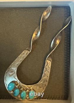 RARE VINTAGE NAVAJO LARGE SILVER & TURQUOISE HAIR PIN DC Thomas