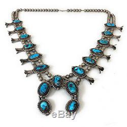 RARE! Vintage 1960's Sterling Silver & Bisbee Turquoise Squash Blossom Necklace