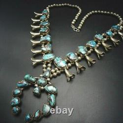 RARE Vintage NAVAJO Sterling Silver BISBEE TURQUOISE Squash Blossom NECKLACE