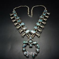 RARE Vintage NAVAJO Sterling Silver BISBEE TURQUOISE Squash Blossom NECKLACE