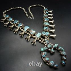 RARE Vintage NAVAJO Sterling Silver BISBEE TURQUOISE Squash Blossom NECKLACE