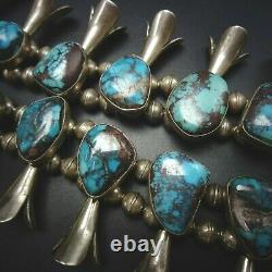 RARE Vintage NAVAJO Sterling Silver BISBEE TURQUOISE Squash Blossom NECKLACE