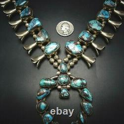 RARE Vintage NAVAJO Sterling Silver BISBEE TURQUOISE Squash Blossom NECKLACE