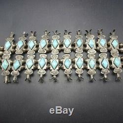 RARE Vintage NAVAJO Sterling Silver Turquoise BOX BOW Squash Blossom NECKLACE