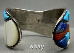 RARE Vintage Navajo Sterling Silver Cobblestone Inlay Turquoise Cuff Bracelet