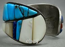 RARE Vintage Navajo Sterling Silver Cobblestone Inlay Turquoise Cuff Bracelet