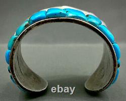 RARE Vintage Navajo Sterling Silver Cobblestone Inlay Turquoise Cuff Bracelet