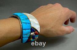 RARE Vintage Navajo Sterling Silver Cobblestone Inlay Turquoise Cuff Bracelet