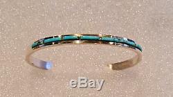 RARE Vintage Navajo Sterling Silver Morenci Turquoise Cuff Bracelet Signed