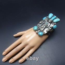 ROY VANDEVER Vintage NAVAJO Sterling Silver TURQUOISE KACHINA Cuff BRACELET