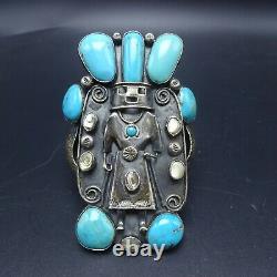 ROY VANDEVER Vintage NAVAJO Sterling Silver TURQUOISE KACHINA Cuff BRACELET