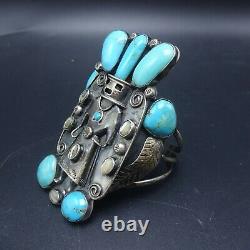 ROY VANDEVER Vintage NAVAJO Sterling Silver TURQUOISE KACHINA Cuff BRACELET