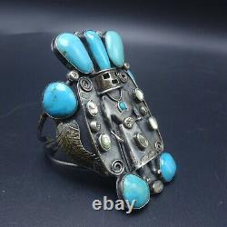 ROY VANDEVER Vintage NAVAJO Sterling Silver TURQUOISE KACHINA Cuff BRACELET