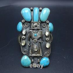 ROY VANDEVER Vintage NAVAJO Sterling Silver TURQUOISE KACHINA Cuff BRACELET