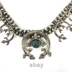 Rainbow Man Turquoise Navajo Squash Blossom Necklace Unsigned 191g Sterling VTG