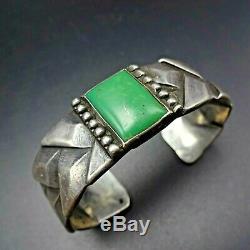 Rare 1920s Vintage NAVAJO Cast Woven Sterling Silver TURQUOISE Cuff BRACELET