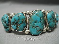 Rare Graduating Turquoise Vintage Navajo Sterling Silver Bracelet Old