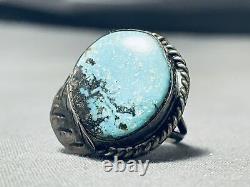 Rare Mine Turquoise Vintage Navajo Blue Diamond Sterling Silver Ring Old