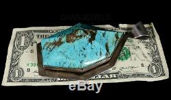 Rare Old Pawn Vintage Navajo HUGE Faceted SLAB Turquoise Sterling Signed Pendant